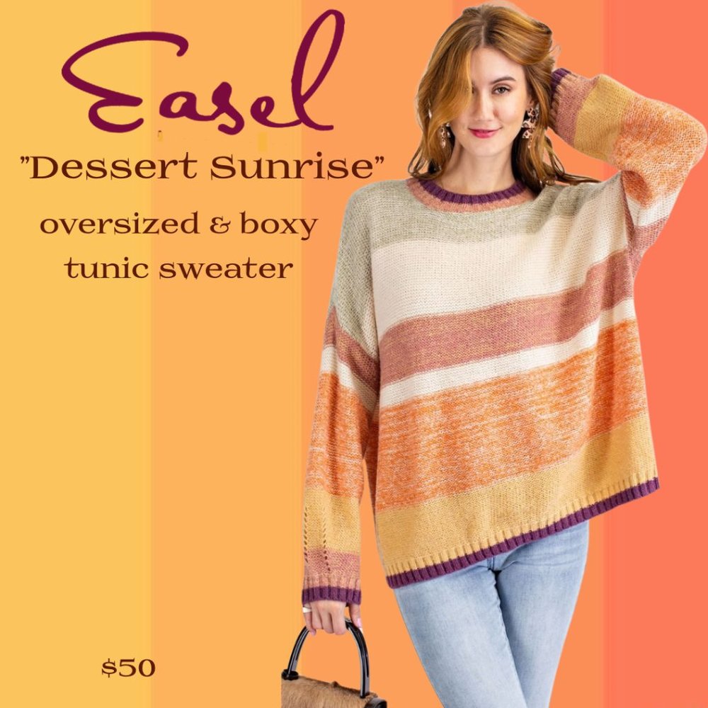 EASEL "Desert Sunset" Oversized Loose Fit Long Sleeved Tunic Style Boxy Sweater